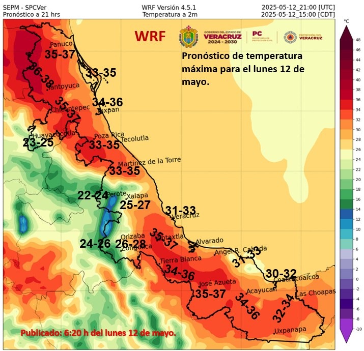 En las próximas 24 horas se pronostica ambiente caluroso en gran parte del estado de Veracruz