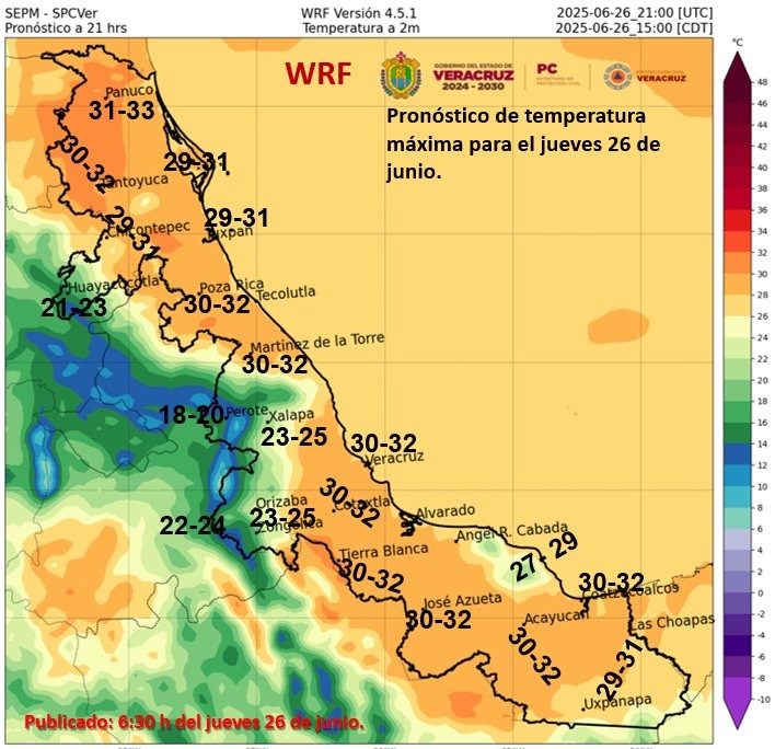En las próximas 24 horas persiste la probabilidad de lluvias moderadas a ocasionalmente fuertes en el estado de Veracruz
